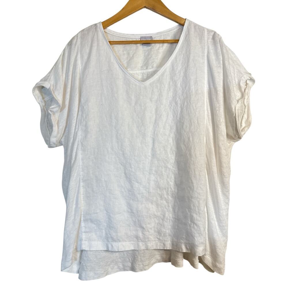 Chico's Sz 3 Women's V-Neck Oversized Linen Cotton Pullover Top Size Xl White